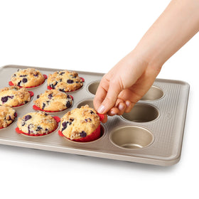OXO Good Grips silicone baking cups dishwasher-safe for quick cleanup.