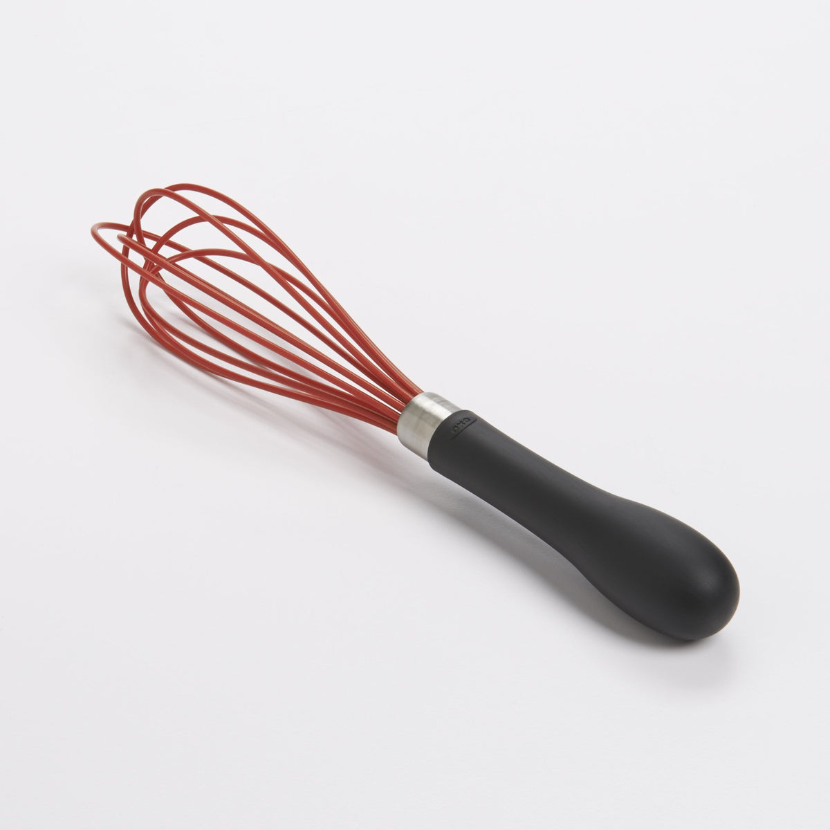 OXO Good Grips silicone balloon whisk handle in red, comfortable non-slip grip during mixing