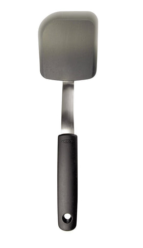 OXO Good Grips silicone cookie spatula dishwasher-safe for easy cleanup.
