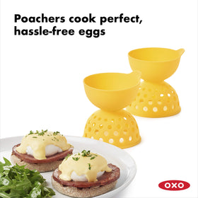 OXO silicone egg poacher funnel design helps guide the egg into water