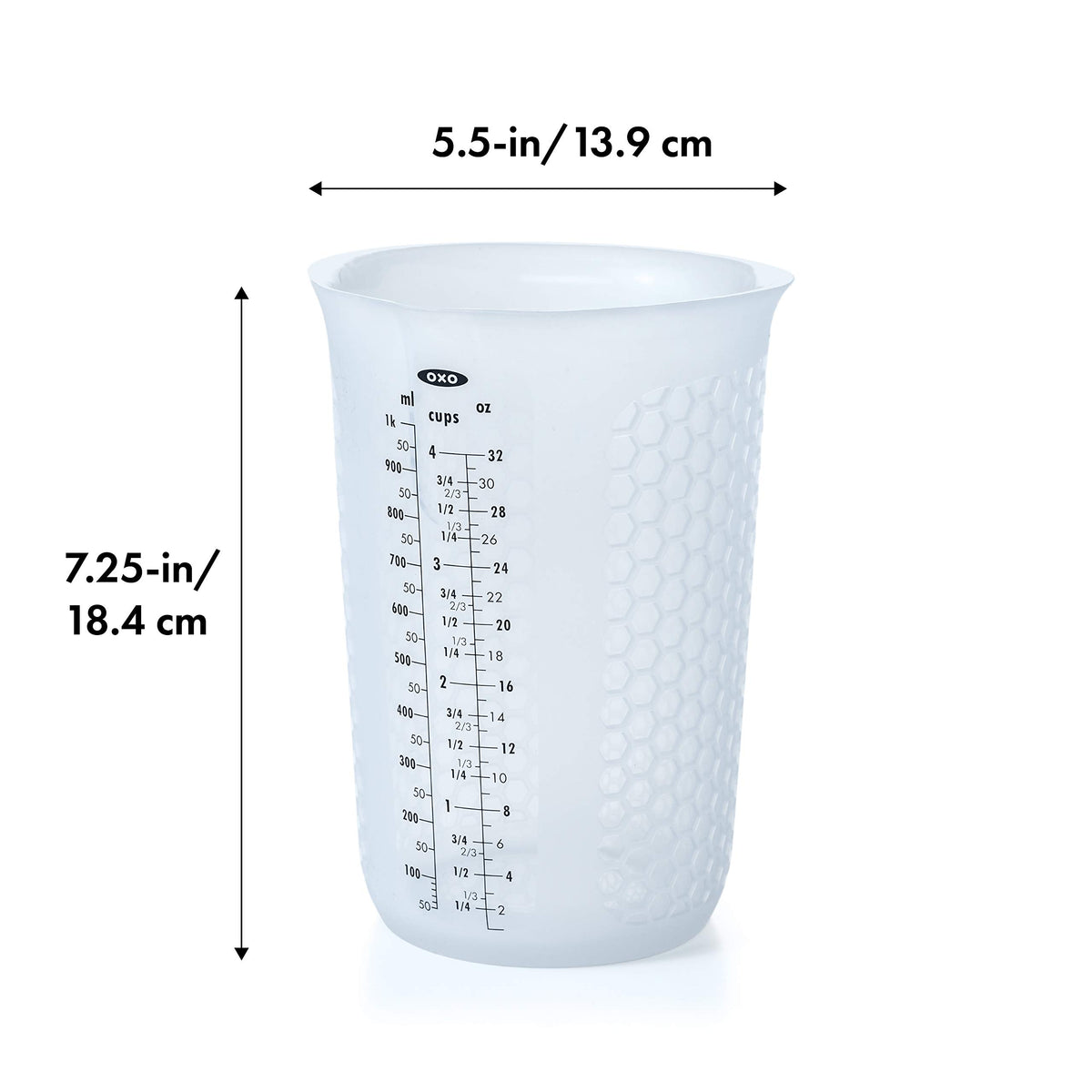 OXO Good Grips honeycomb-pattern exterior keeps hands cool for safe handling.