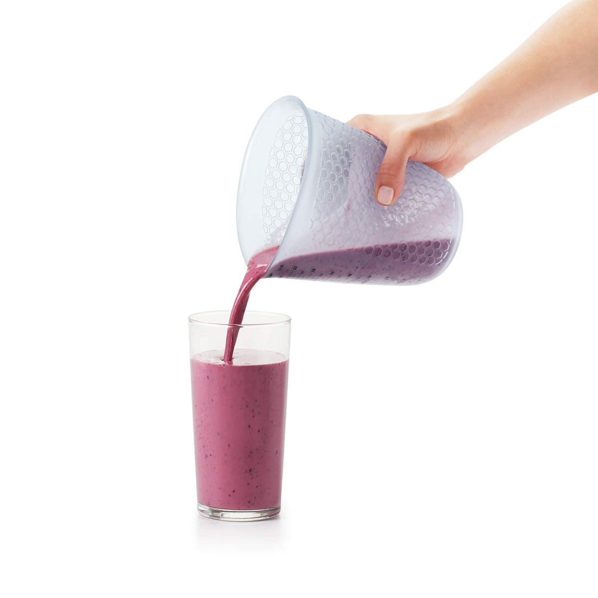 OXO Good Grips cup fits immersion blenders for easy blending in the cup.