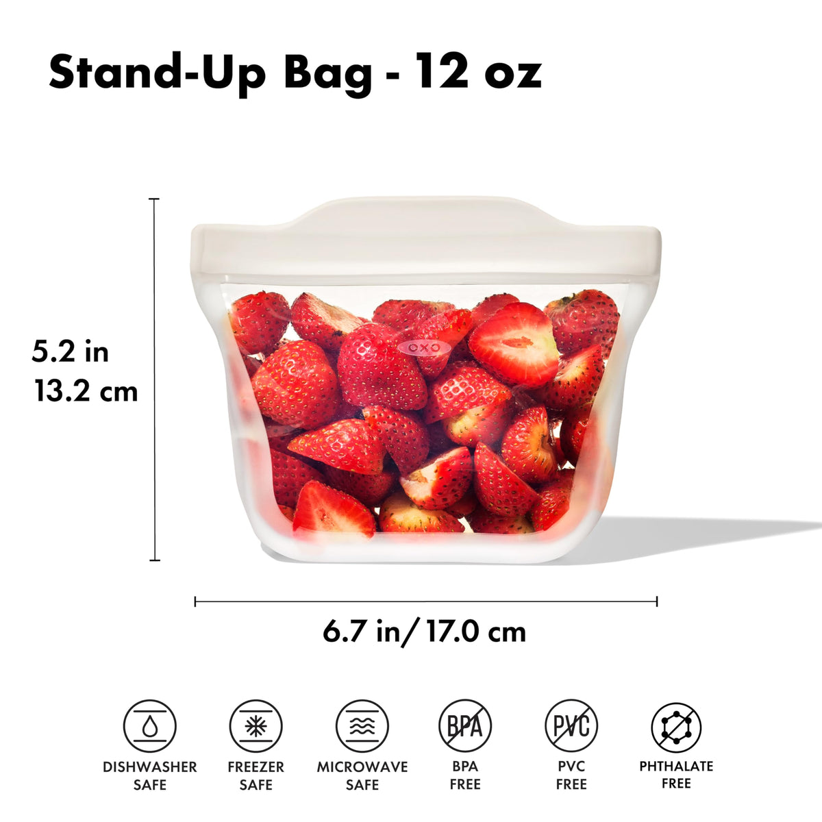 OXO Good Grips 12 oz snack bag in oat shade ready for lunch and travel.