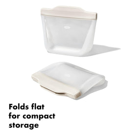OXO Good Grips stand-up bag demonstrates upright design for measuring ingredients.