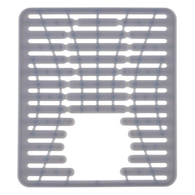 OXO silicone sink mat with elevated feet promotes drainage and airflow under dishes