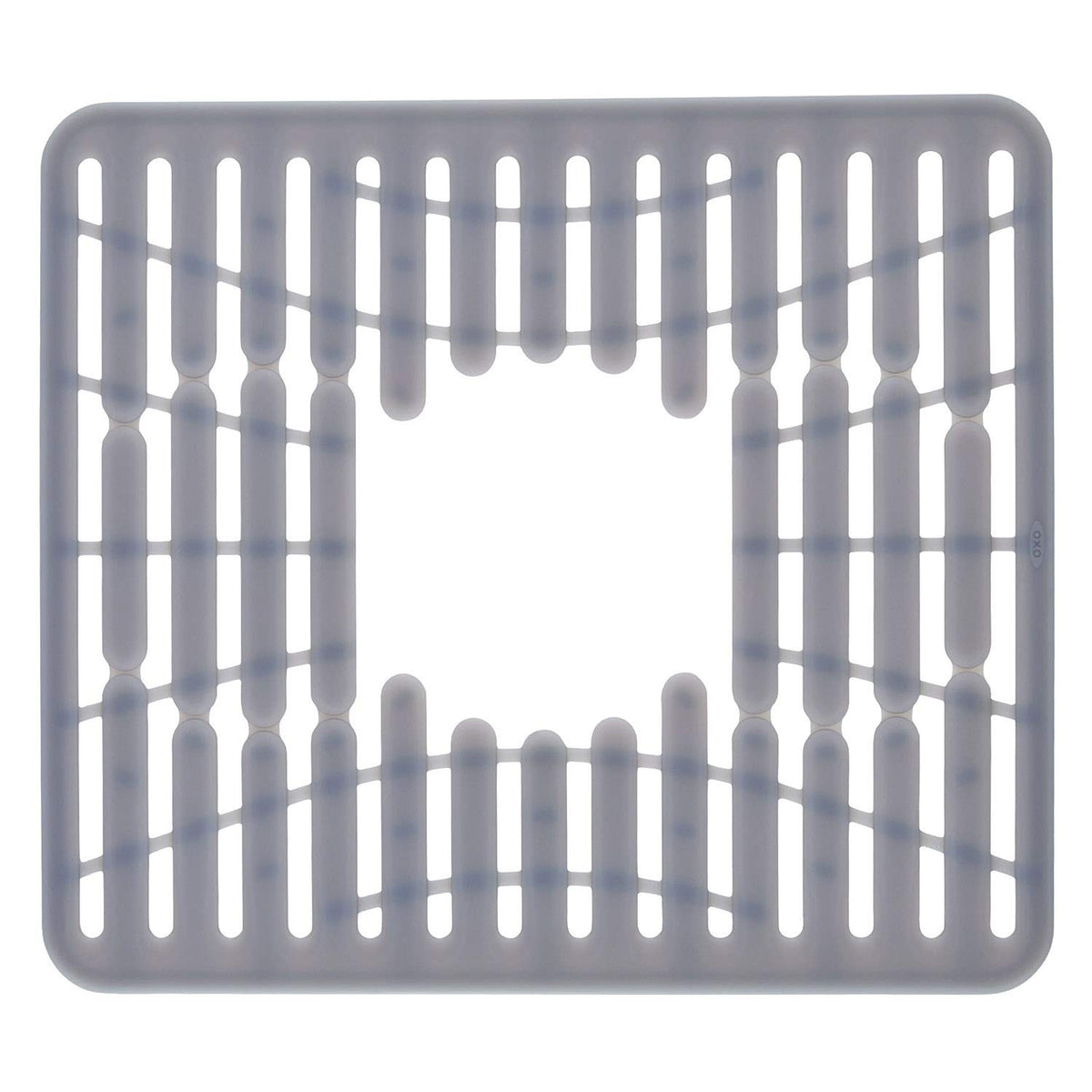 OXO Good Grips silicone sink mat cushions delicate items in small silver sink