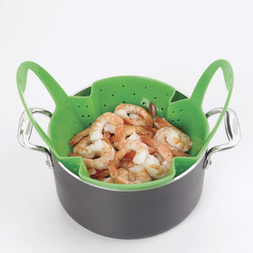 Oxo Good Grips silicone steamer is dishwasher safe for quick cleanup.