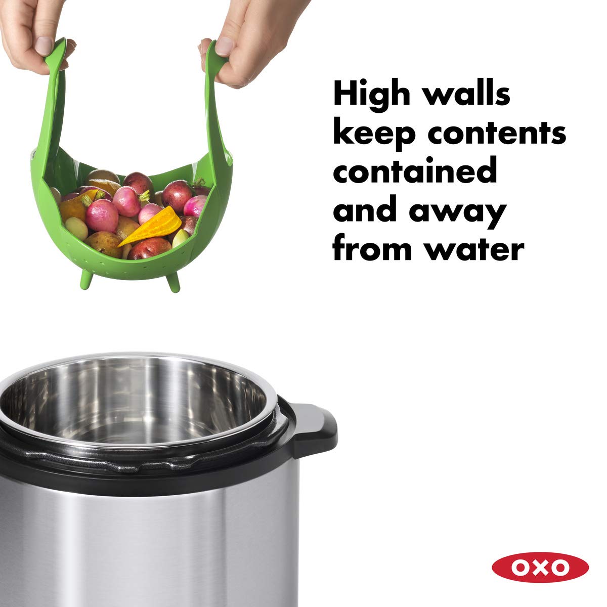 Oxo Good Grips steamer center supports large fish fillets for even cooking.