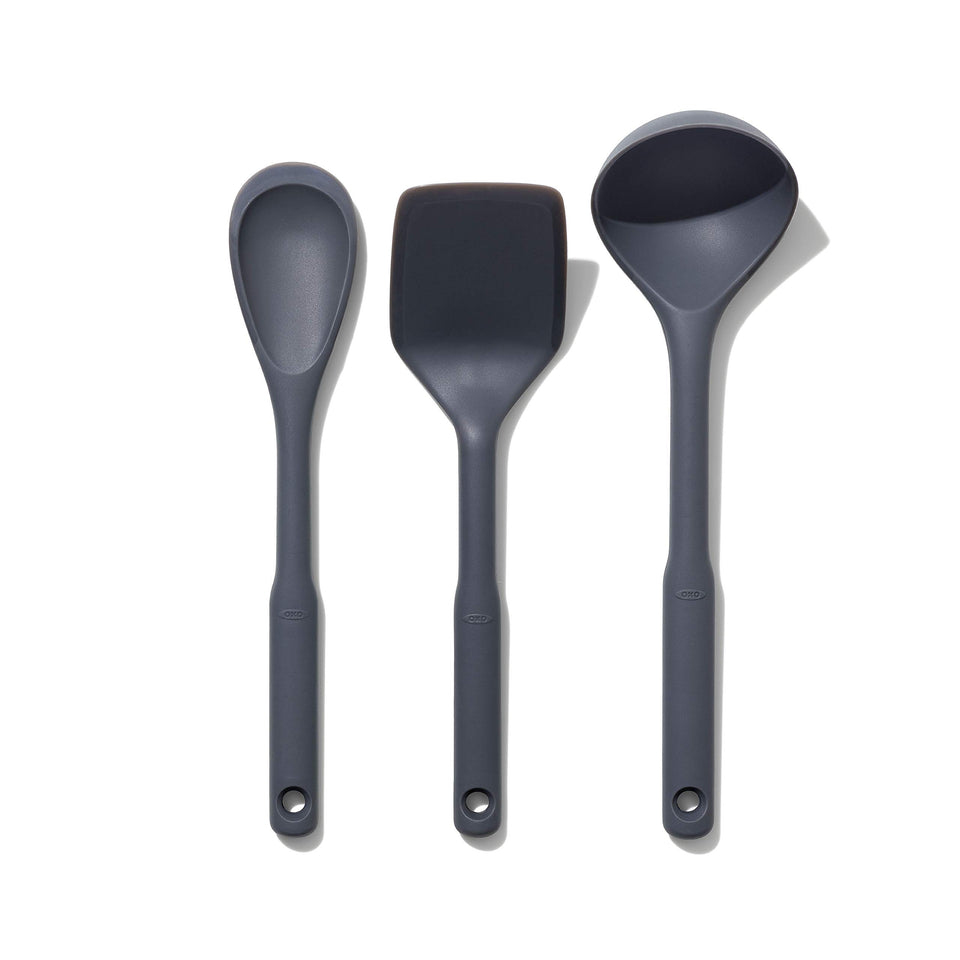 OXO Good Grips silicone ladle for easy scooping and spill-free serving.