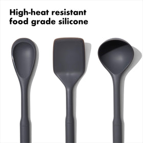 OXO Good Grips silicone utensil one-piece construction for durability and cleaning.