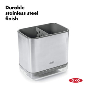 Stainless steel body of OXO Good Grips Sinkware Caddy emphasizes durability