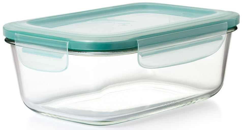 OXO Good Grips Smart Seal container with locking tabs for leakproof storage.