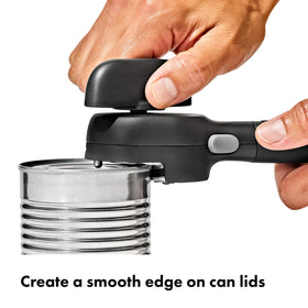 OXO Good Grips cutting wheel close-up, keeps contact away from can contents.