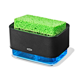 OXO Good Grips soap dispensing sponge holder top view showing easy one handed access