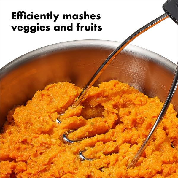 OXO Good Grips soft non-slip handle reduces hand fatigue during mashing.