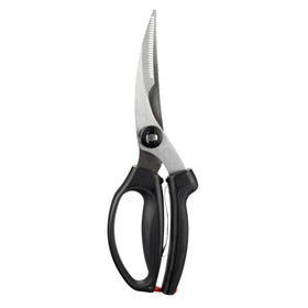 OXO Good Grips poultry shears blades close-up for precise trimming and clean cuts.