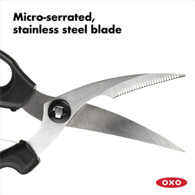 OXO Good Grips poultry shears bone-notch securely holds bones during cutting.