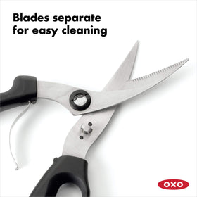 OXO Good Grips poultry shears handle loop and bolster prevent slipping.