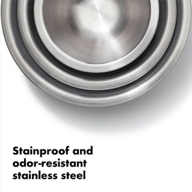 Brushed stainless interior of OXO Good Grips bowls preserves temperature.