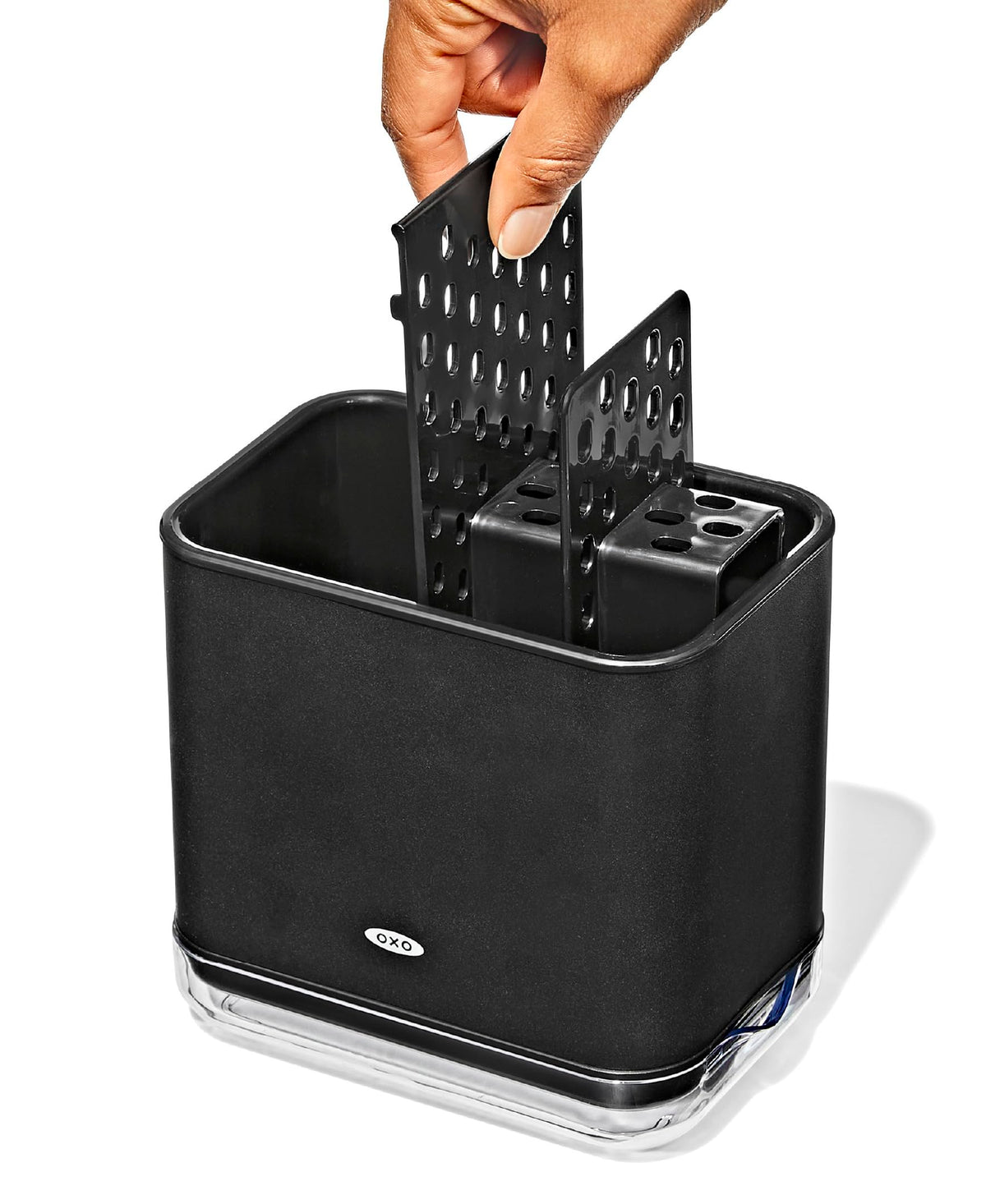 OXO Good Grips sink caddy in a modern kitchen complements décor.