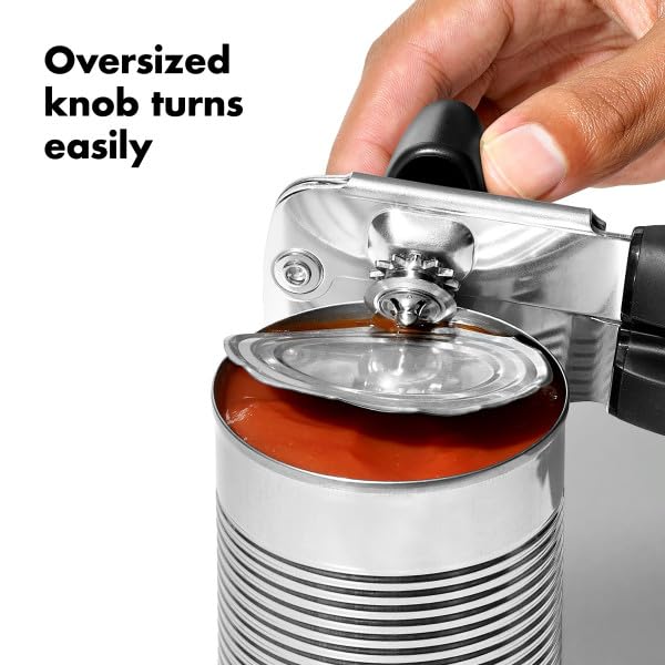 OXO Good Grips stainless steel cutting wheel provides clean, precise lid cuts.