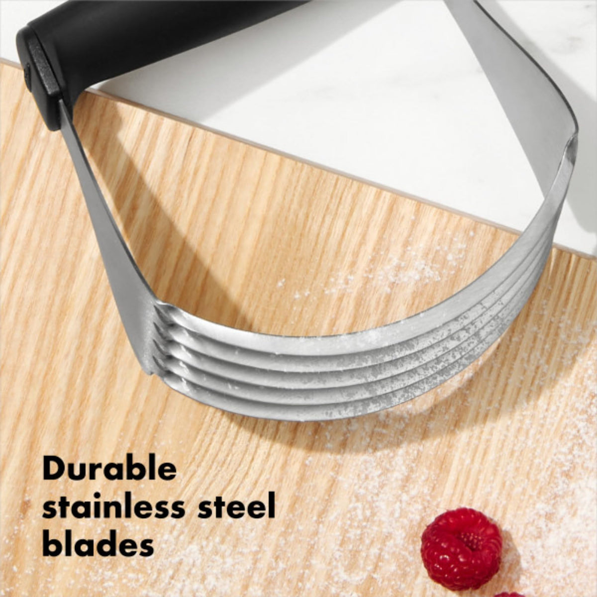 OXO Good Grips dough blender with dry ingredients demonstrates even mixing