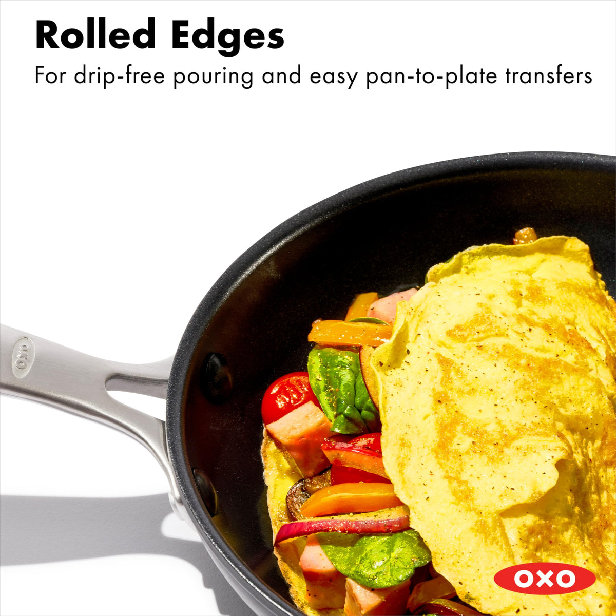 OXO Good Grips stainless steel handle ensures secure grip during cooking.