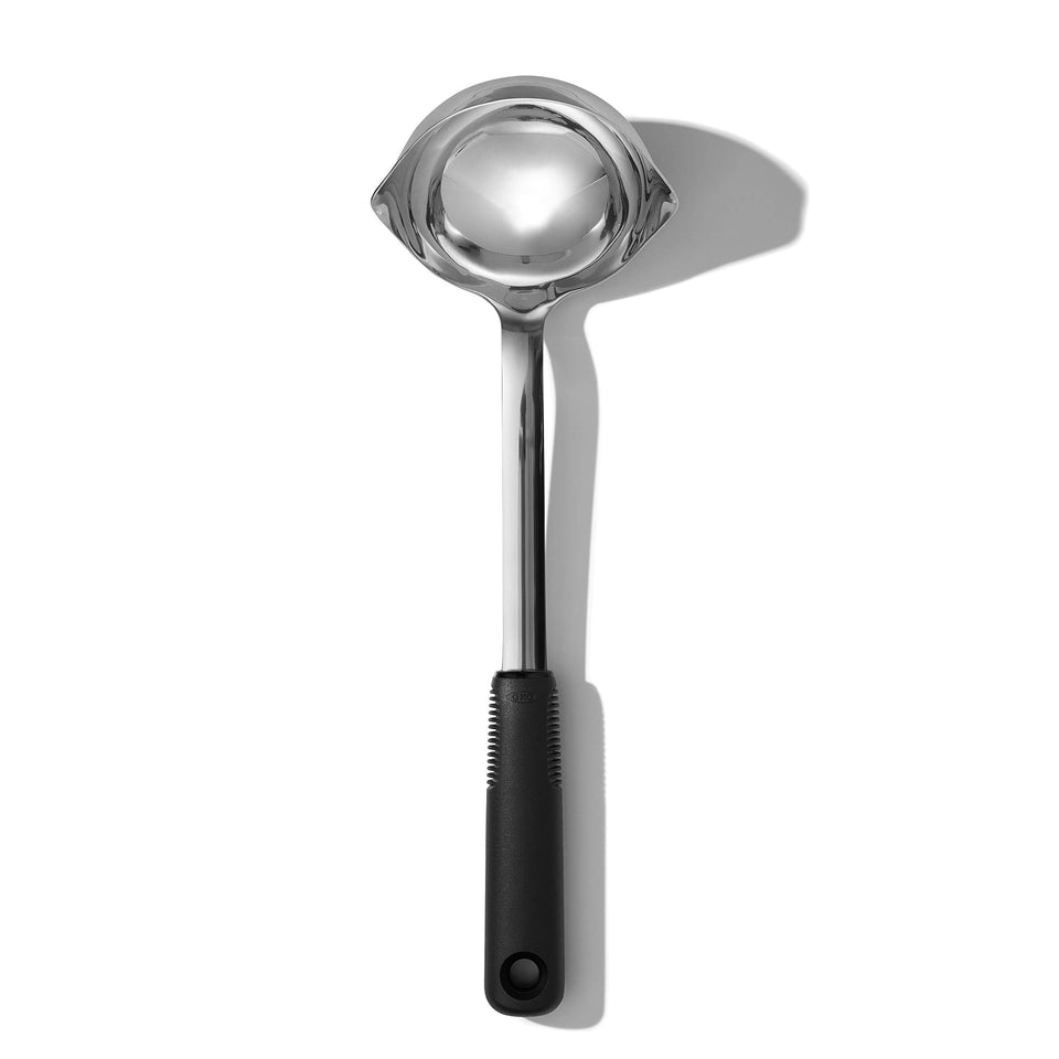 OXO Good Grips stainless steel ladle with angled design for steady scooping