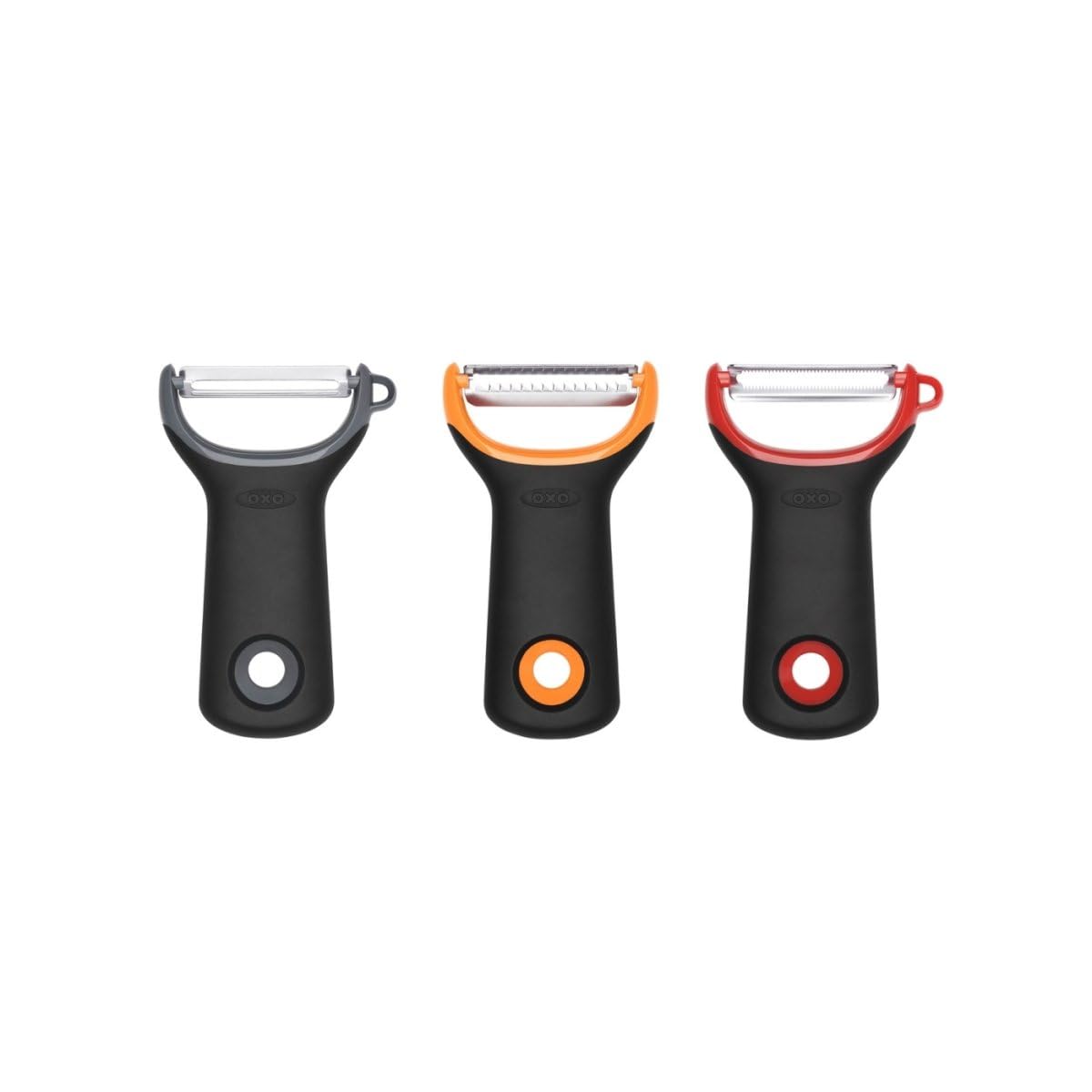 OXO Good Grips straight peeler with a non-slip handle for precise, easy peeling.