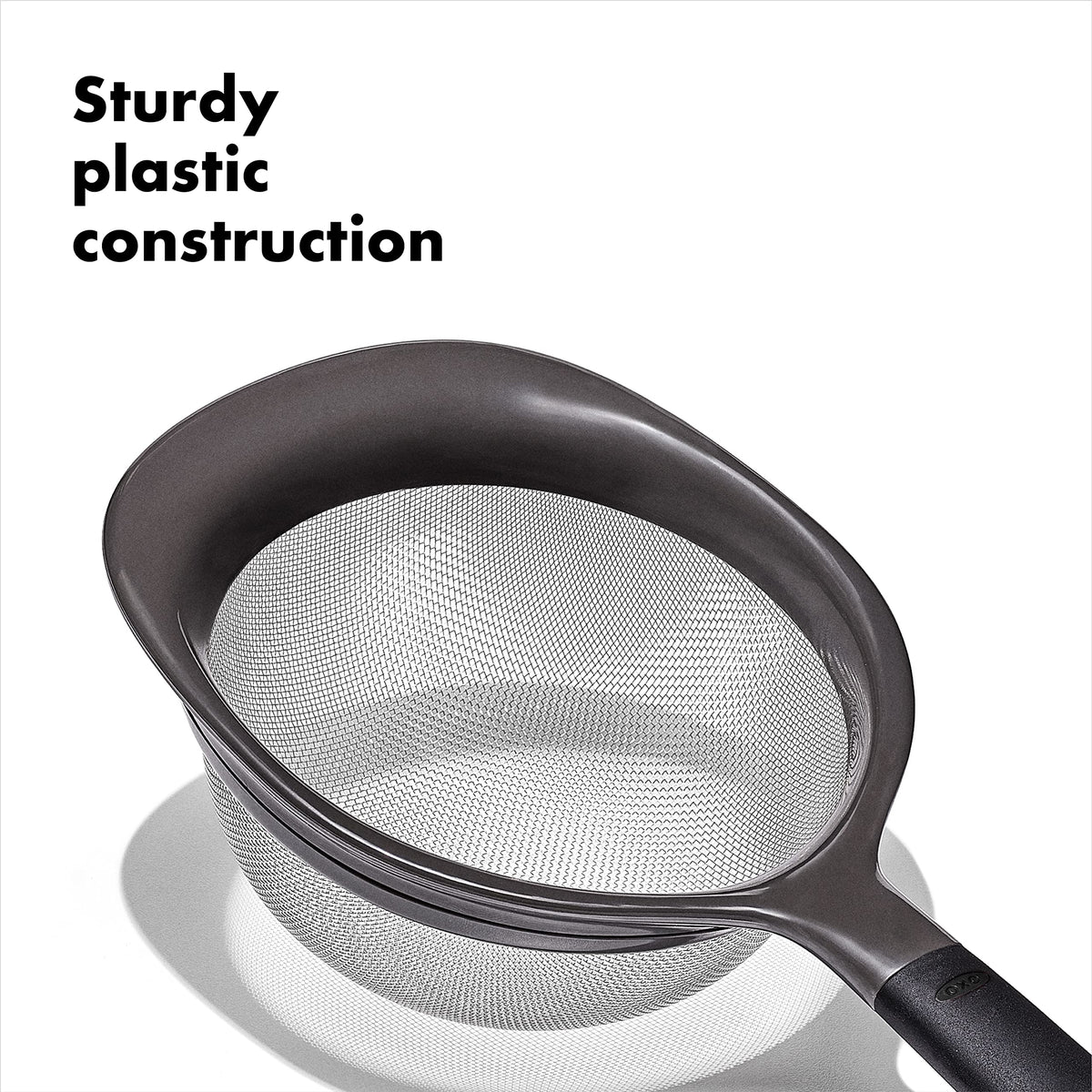 OXO Good Grips strainer set wide rims provide stable balance on bowls.