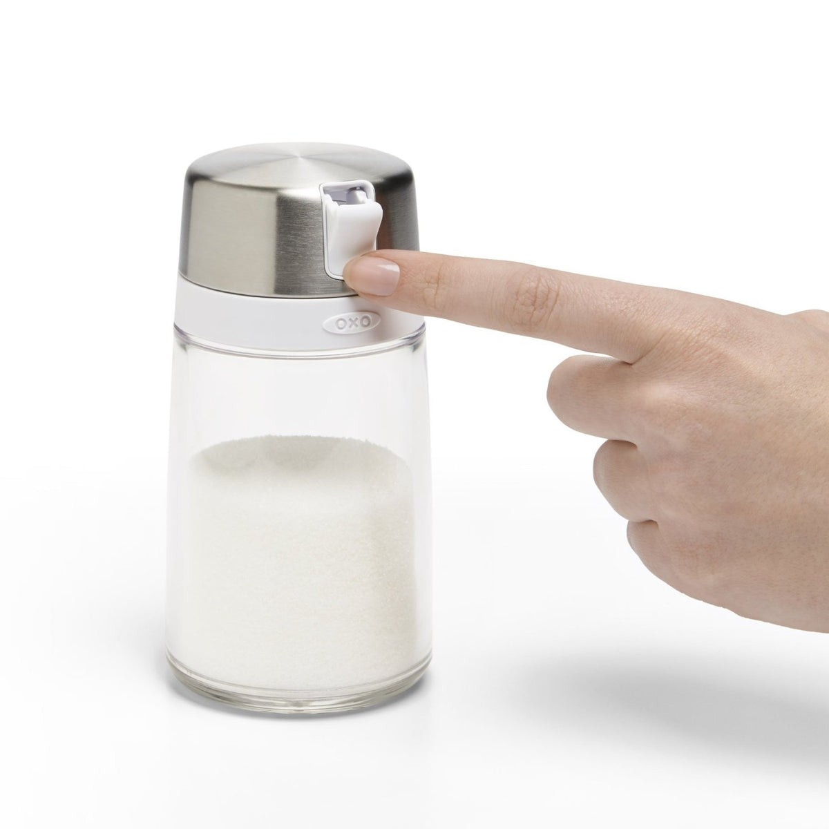OXO Good Grips sugar dispenser lid twists off for easy refills
