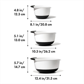 OXO Good Grips three-quart bowl with a non-slip base for steady mixing.