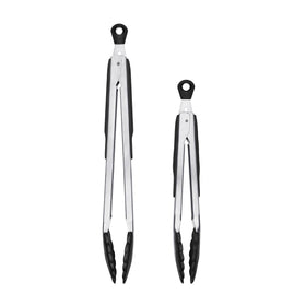 OXO Good Grips 12-inch tongs with nylon heads for versatile cooking and serving.