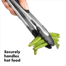 OXO Good Grips tongs with nylon heads protect non-stick cookware during serving.