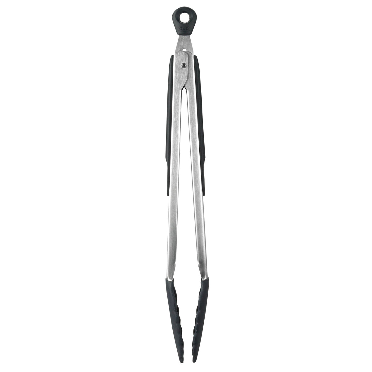 OXO Good Grips silicone-head tongs close-up for non-stick safety
