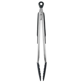 OXO Good Grips silicone-head tongs close-up for non-stick safety