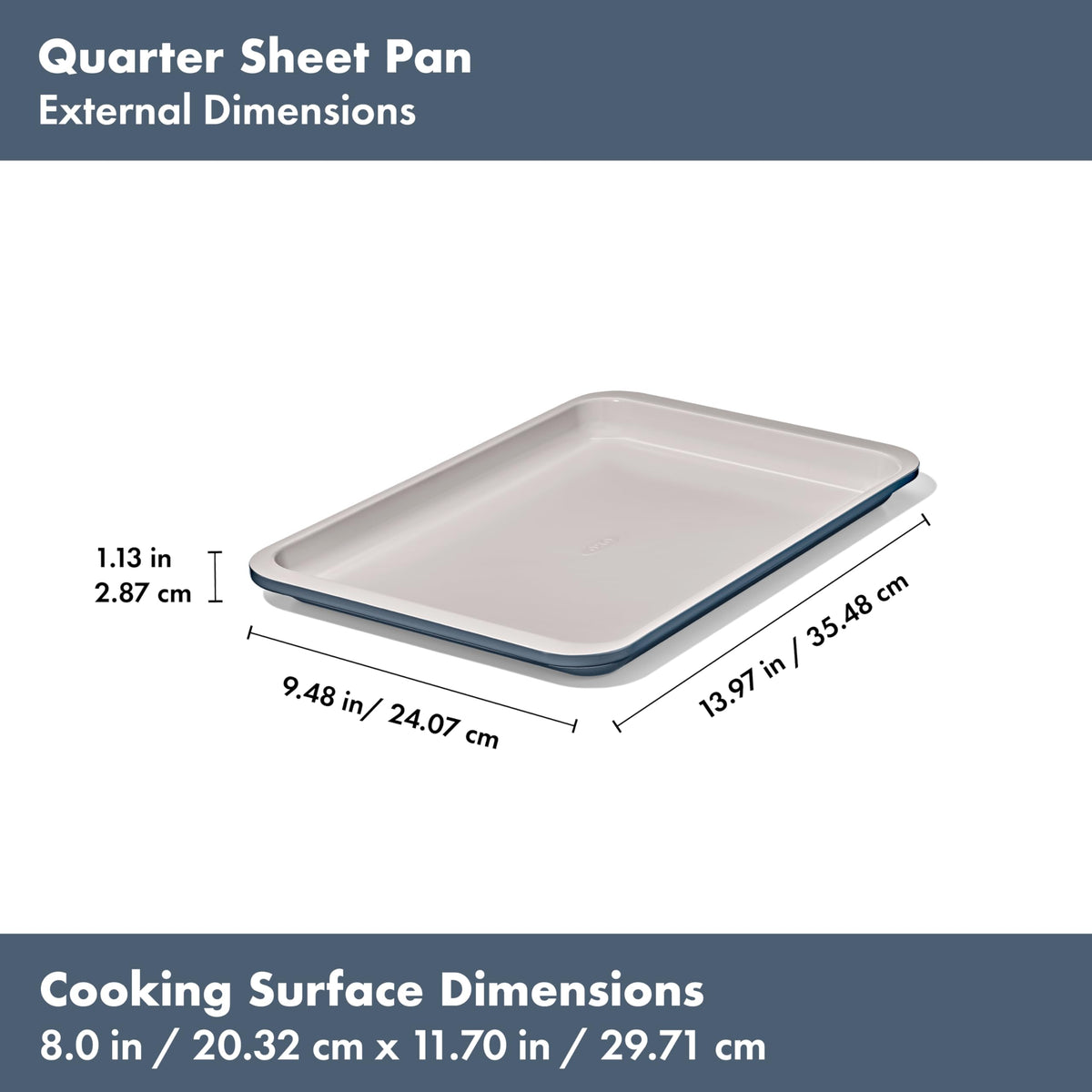 OXO Good Grips top surface markings in storm blue help select the right pan quickly.