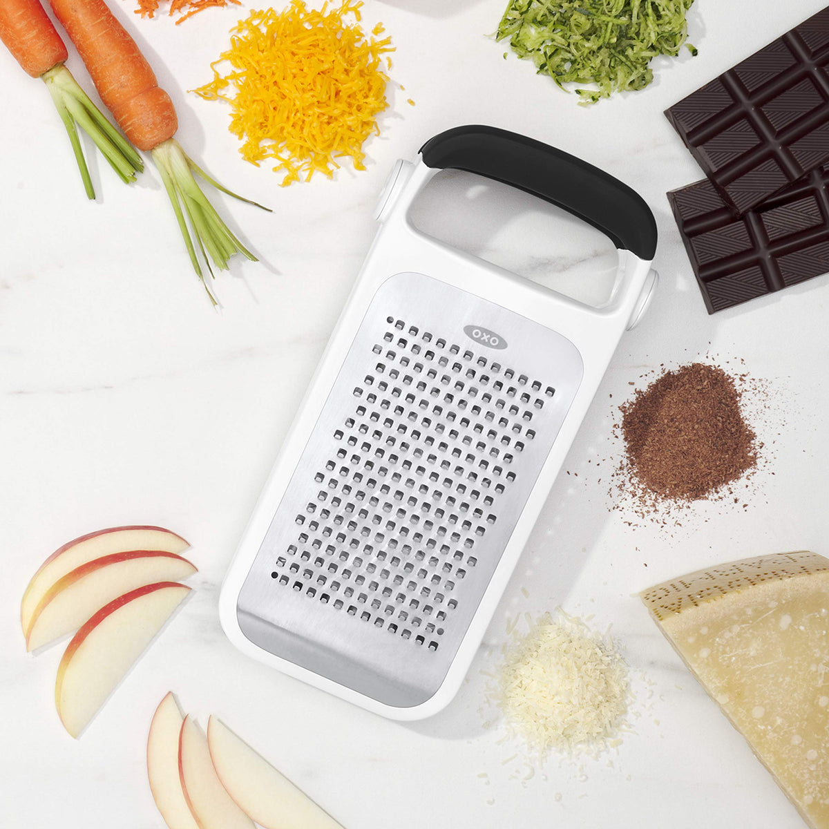 OXO Good Grips Two-Fold Etched Grater non-slip feet for stable grating