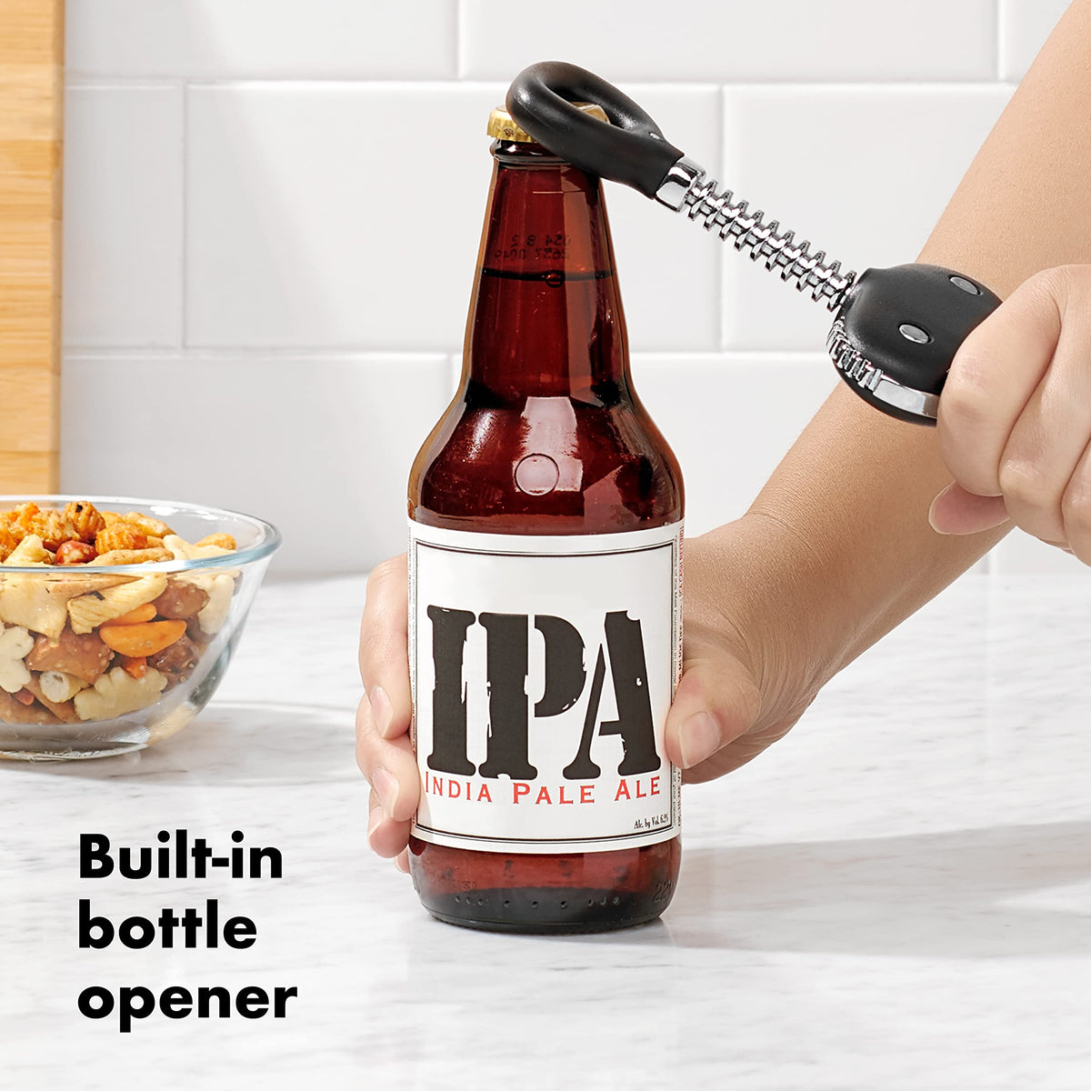 Ergonomic wings on OXO corkscrew for comfortable cork removal
