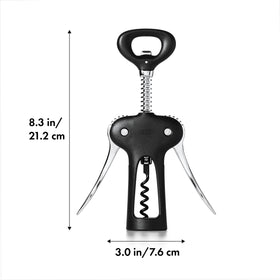 Non-stick screw feature of OXO corkscrew aids easy cork entry