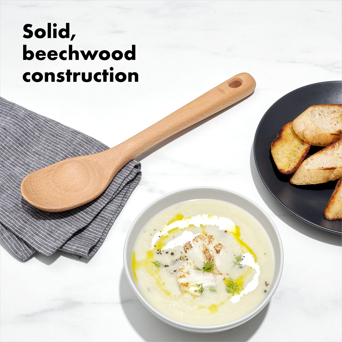 OXO Good Grips medium wooden spoon for everyday stirring.