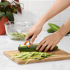 OXO Good Grips Y-Prep Peeler Set is drawer-friendly for easy storage.