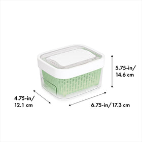 OXO Greensaver carbon filter absorbs ethylene to extend freshness.