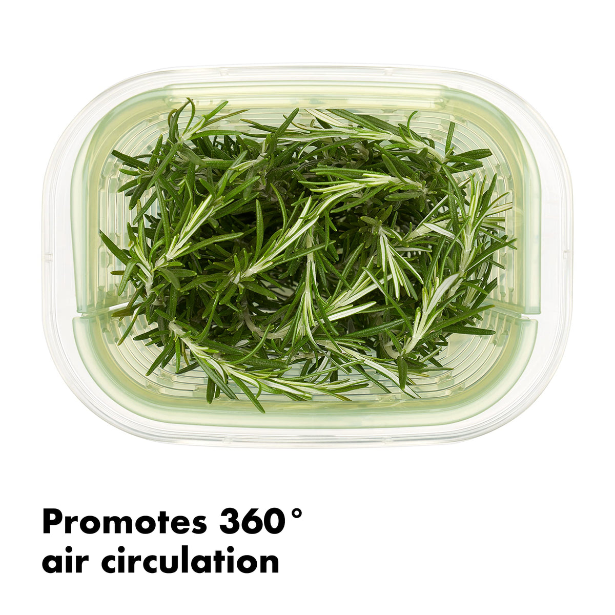 OXO Greensaver hinged basket opens wide for easy access to herbs.