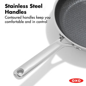 OXO Hybrid 10-inch pan in oven demonstrates oven-safe up to 850°F