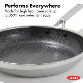 OXO Hybrid 12in frypan tri-ply stainless steel construction for fast, even heating