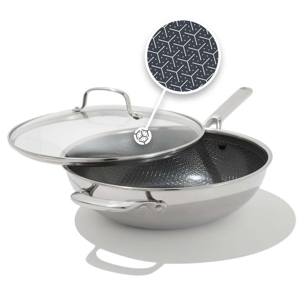 OXO Hybrid 12-inch wok with glass lid for easy stir-fry and browning