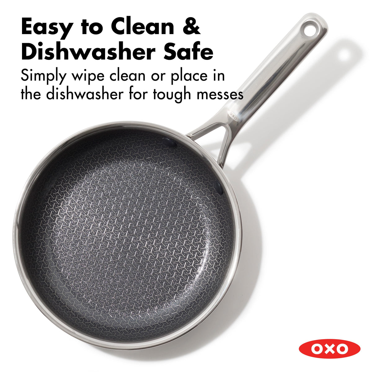 OXO Hybrid 8in fry pan drip-free rim for neat pouring