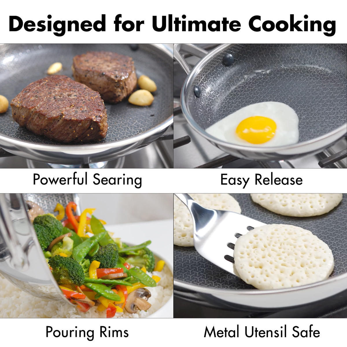 OXO Hybrid 8in fry pan tri-ply construction for fast, even heating