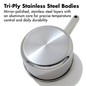 OXO Hybrid diamond-infused nonstick for effortless food release.